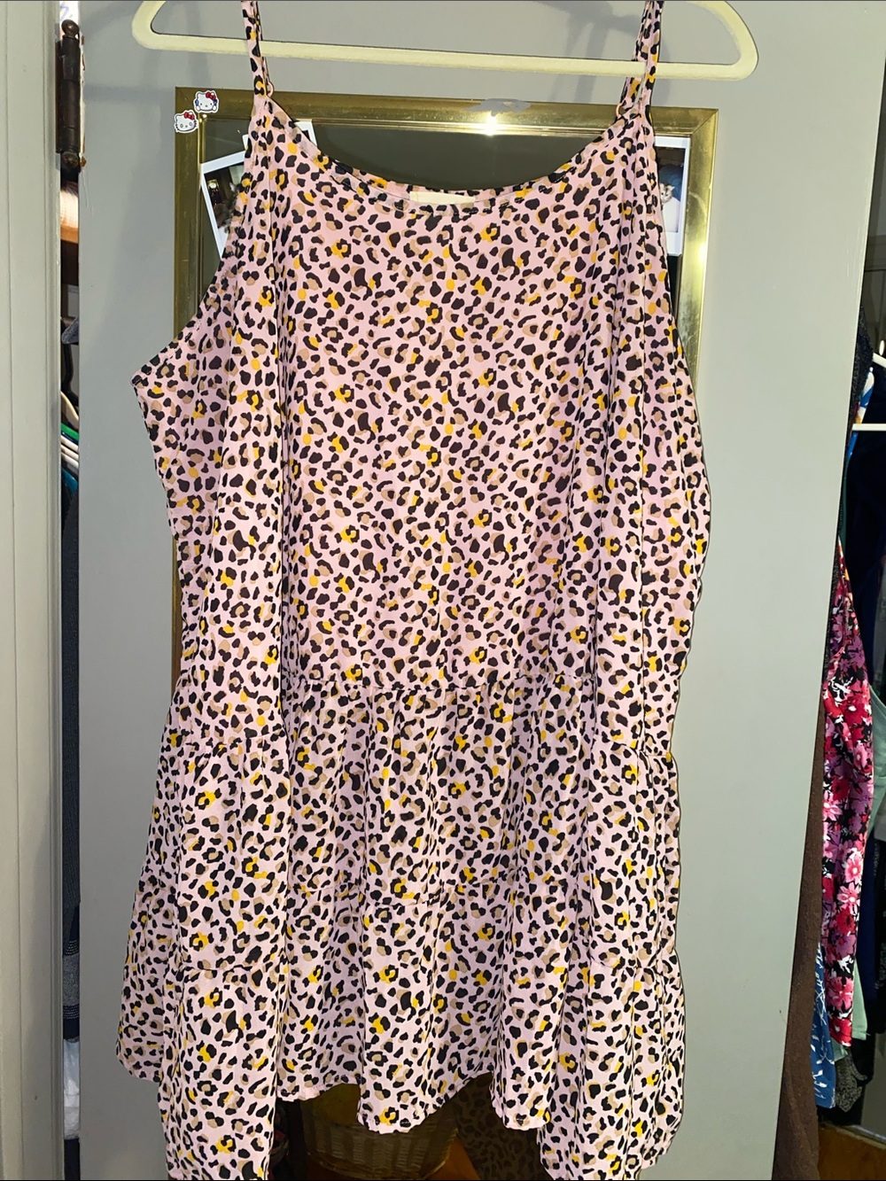 Pink Leopard-Print Tiered Spaghetti-Strap Tunic